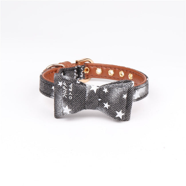 Cute Stars Pets Leather Bowknot Collar Leash Set dogz&cat