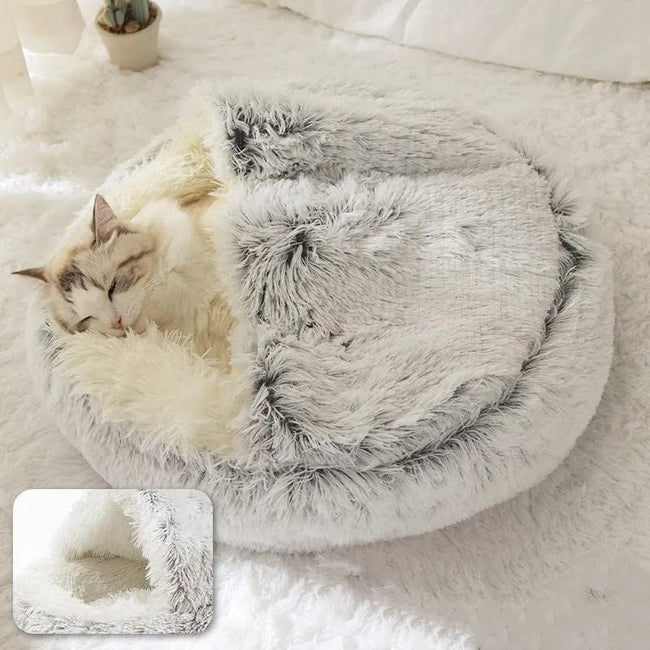 Soft Plush Round Cat Bed Pet Mattress Warm Comfortable Basket Cat Dog 2 in 1 Sleeping Bag Nest for Small Dogs dogzncat