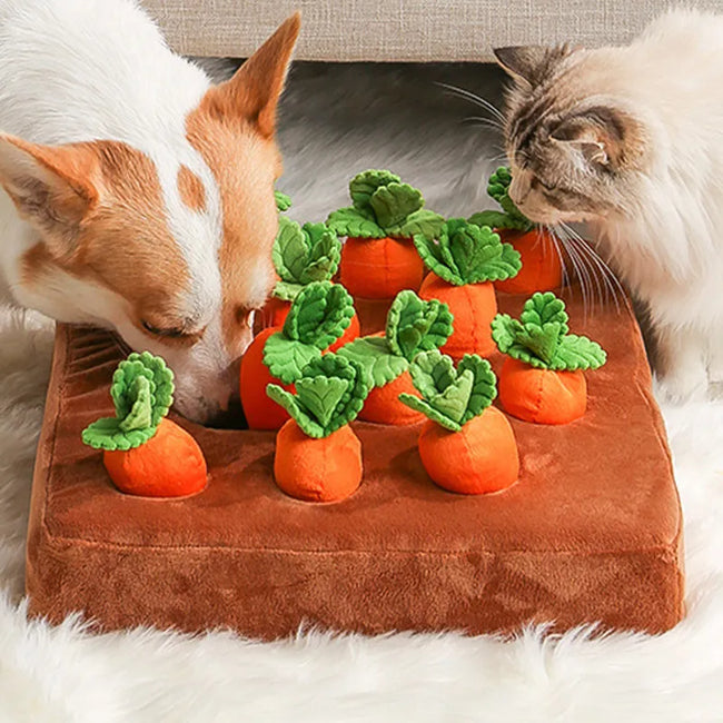 Dog Cat Toy Carrot Plush Pet Vegetable Chew Toy Sniff Pets Hide Food Toy To Improve Eating Habits Durable Chew Dog Accessorie dogzncat