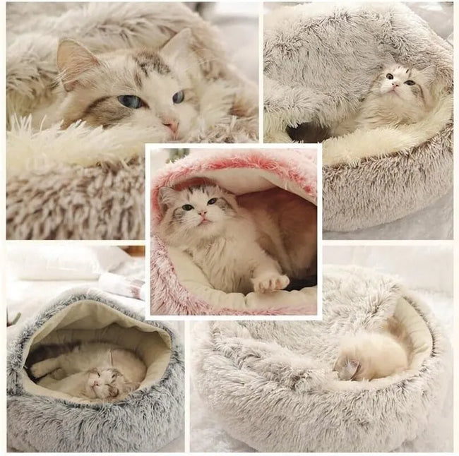 Soft Plush Round Cat Bed Pet Mattress Warm Comfortable Basket Cat Dog 2 in 1 Sleeping Bag Nest for Small Dogs dogzncat
